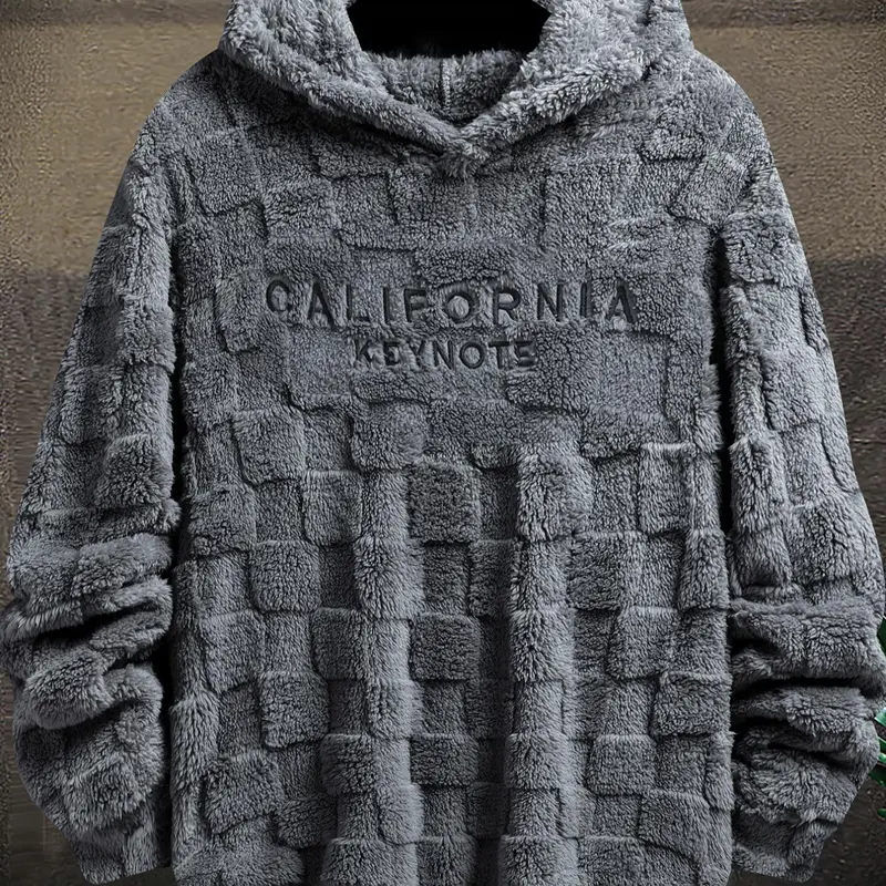 Men's Letter Embroidery Drop Shoulder Fuzzy Textured Hoodie, Embroidered Hoodie, Regular Fit Casual Fabric Long Sleeve Hooded Sweatshirt for Spring & Fall, Casual Fitted Hoodie, Mens Clothing