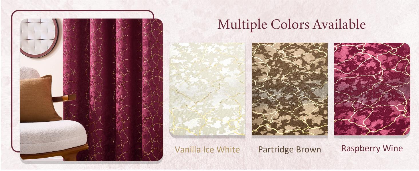 Burgundy Curtains 84 Inches Long 2 Panels Maroon Curtains Room Darkening Drapes Gold Grommet Victorian Marble Textured Window Treatment for Living Room Bedroom, 52x84
