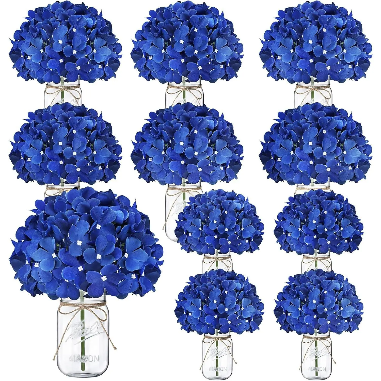 Mason Jars with Hydrangea, 10 Set Artificial Flower Table Centerpieces Glass Flowers Vases Decor for Home Wedding Farmhouse Bridal Shower Graduation Boho Decorative(Royal Blue)