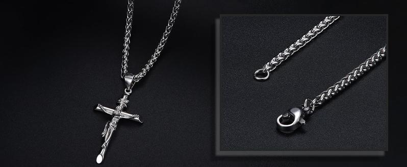 Besteel Silver Crucifix Pendant Necklace  for Women - Men's Sterling Silver Crucifix Necklace charm with Stainless Steel Rope Chain Catholic Baptism Jesus Cross Necklace Jewelry mens