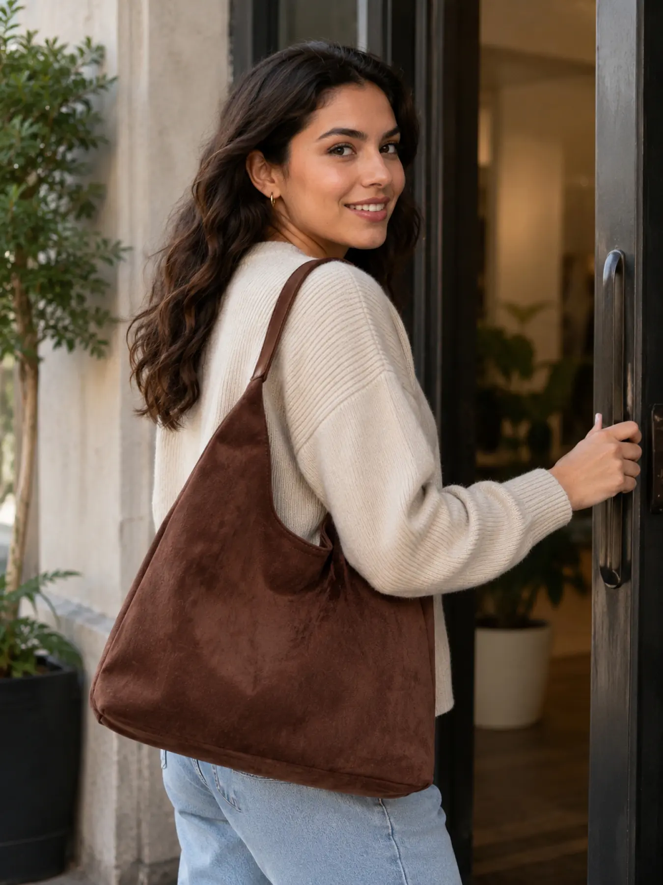 Vintage Suede Hobo Shoulder Bag for Women, Large Capacity Slouchy Tote Purse, Soft Retro Brown Handbag for Daily Travel, Work Office Commuting and Shopping, Elegant Minimalist Casual Bag, Christmas Gift for Mom Wife Girlfriend Birthday Present