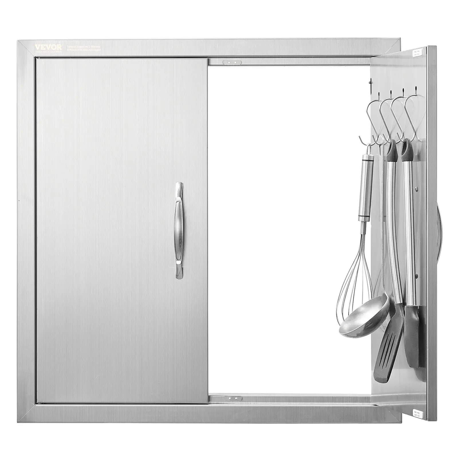 VEVOR BBQ Access Door, 24Wx 24H Inch Double Outdoor Kitchen Door, Stainless Steel Flush Mount Door, Double Wall Vertical Door with Handles and Hooks, for BBQ Island, Grilling Station, Outside Cabinet