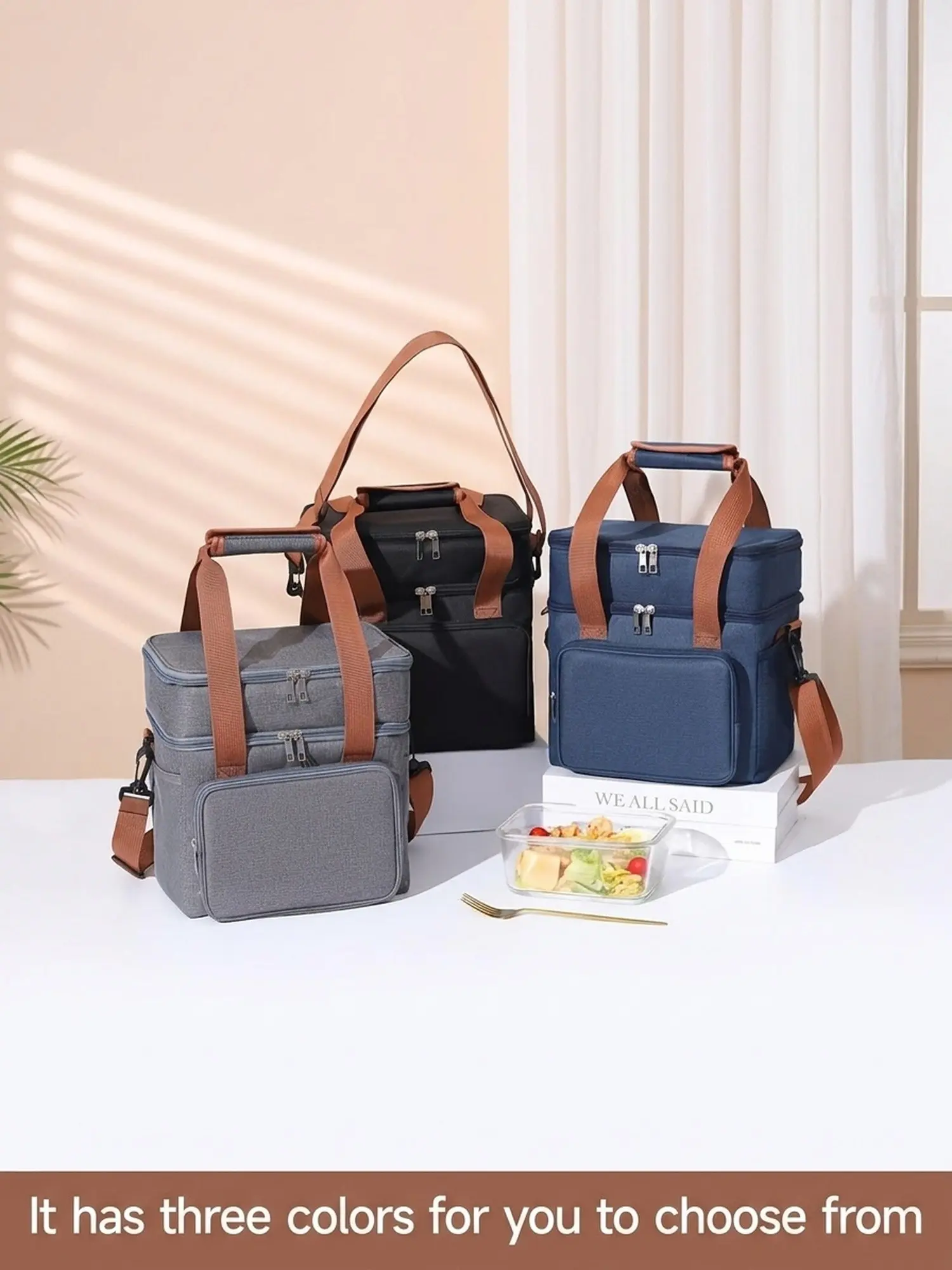 Multi-Functional Insulated Cooler Bag, large capacity food storage tote with aluminum foil thermal lining for keeping meals and beverages hot or cold, portable lunch bag for daily use, picnics and camping trips