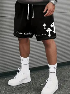 Men's I Fear God Cross Graphic Drawstring Casual Shorts Matthew 10:28 Bible Verse Christian Streetwear Loose Fit Sweat Shorts For Faith Daily Casual Outfits