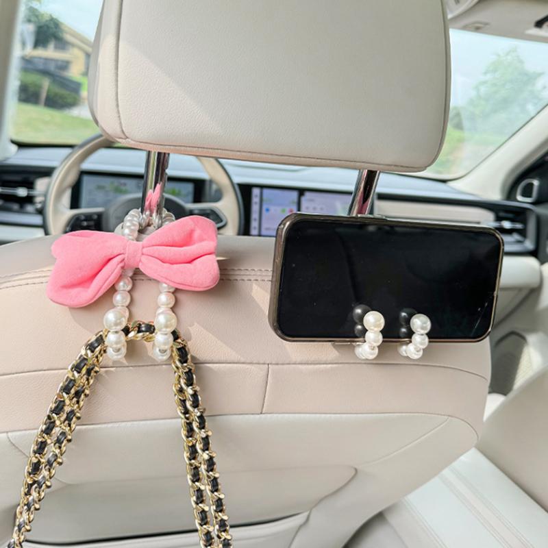 2pcs Charming Bowknot Design Car Seat Back Hook Durable ABS Material Multifunctional Interior Accessories for Women Girls Easy Installation Space Saving Solution