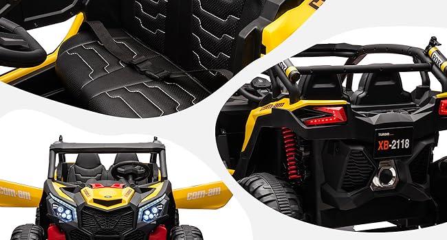 GARVEE 24V 2 Seater  Ride on UTV Car w/Remote Control, 4WD Powerful Electric Vehicle with 4x75W Motors, 4 Shock Absorber, Leather Seat, Music and Light, Electric Car  - Red