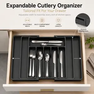 Adjustable Drawer Organizer for Kitchen Utensils, Expandable Cutlery Tray for Knives Forks Spoons  Custom Fit for Your Drawer, Large Capacity Silverware Holder Space-Saving Kitchen Storage