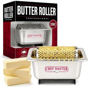 Stainless Steel Butter Spreader Dispenser – Stick Butter Roller for Buns & Bread - Holds 3 Sticks (55 oz) - Dishwasher Safe Wheel for Griddle & Flat Tops by Chef Master - 90021gift