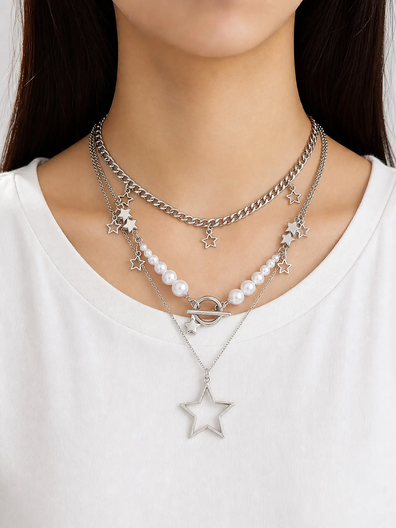 Elegant Star Pendant Necklace Set, Vintage Round Bead Design, Simple Five-Pointed Star Tassel Jewelry, Perfect for Women