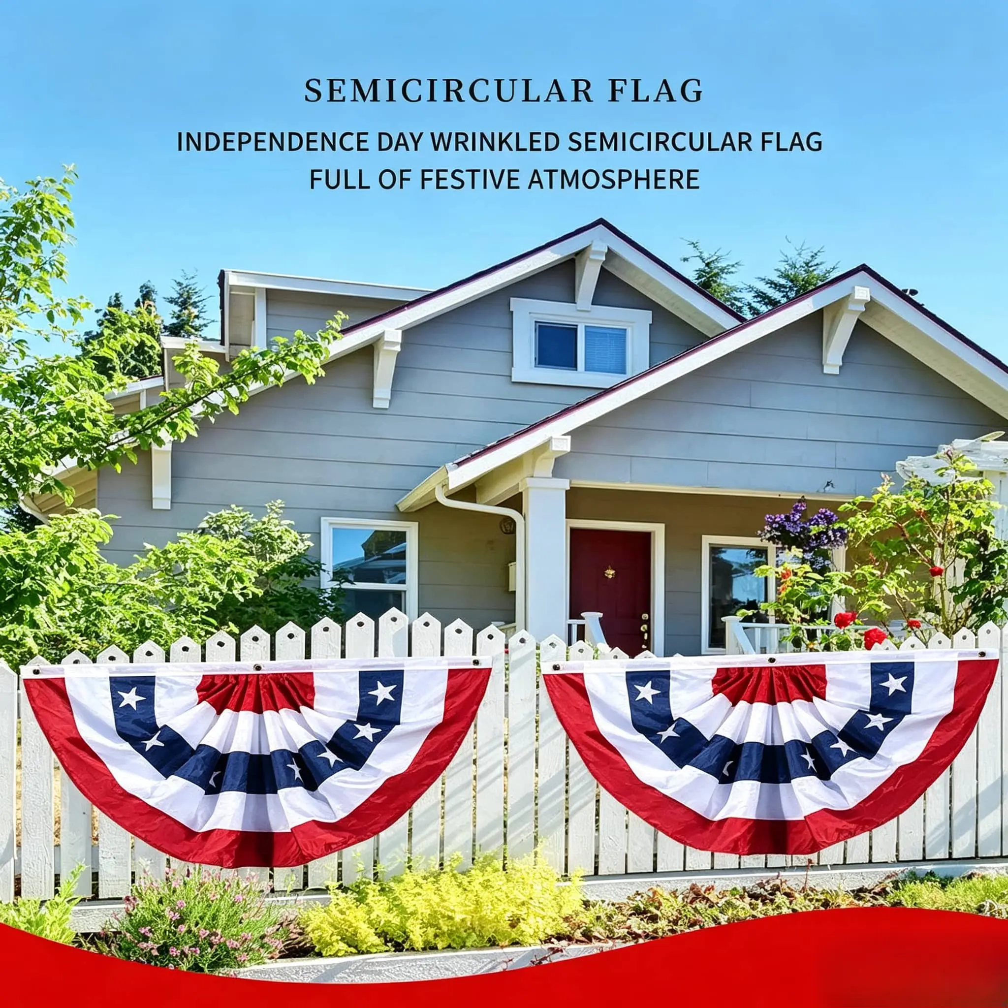 4th Of July Pleated Bunting Flag, Patriotic Half-Round American Flag, For Outdoor Home Porch Fence Decoration, Festive Holiday Party Accessories