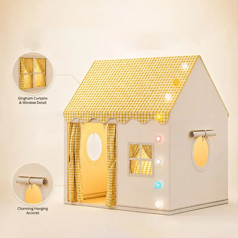 Round Grid Window Playhouse, Outdoor Playhouse, Check Pattern Tent with Side Windows, Portable Play Area for Imaginative Play, Perfect for Kids' Fun, Party Play Tent, Toddler Play Tent