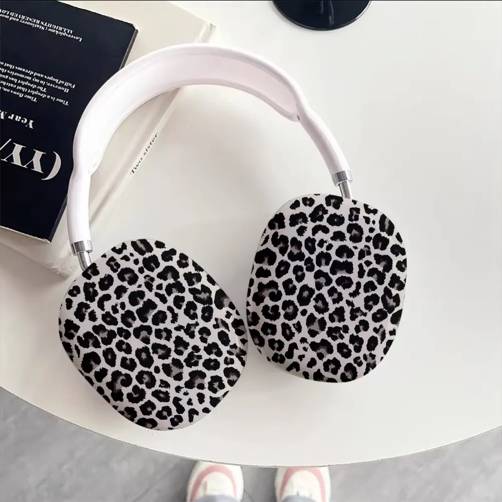 Mixed Color Classic Black Gray Leopard Print Headset Shell, Glossy Hard PC Protective Cover for Over-Ear AirPods Max/AirPods Max 2 with Enhanced Protection