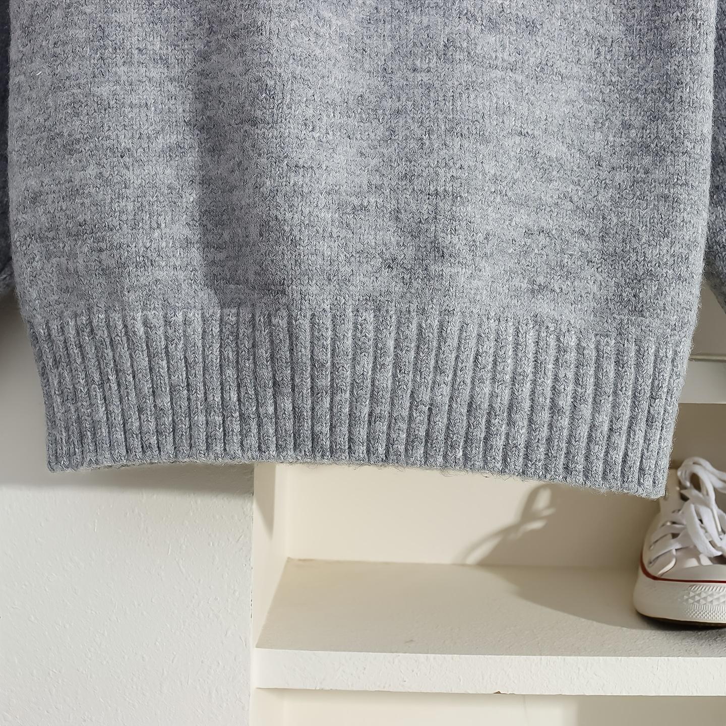 Girls' Cozy Knit Sweater - Long Sleeve Crew Neck, Geometric Pattern, Button Detail, Casual Pullover for Fall/Winter, Light Gray, Perfect for Casual Attire, Sweater Dress for Girls(Gift)11