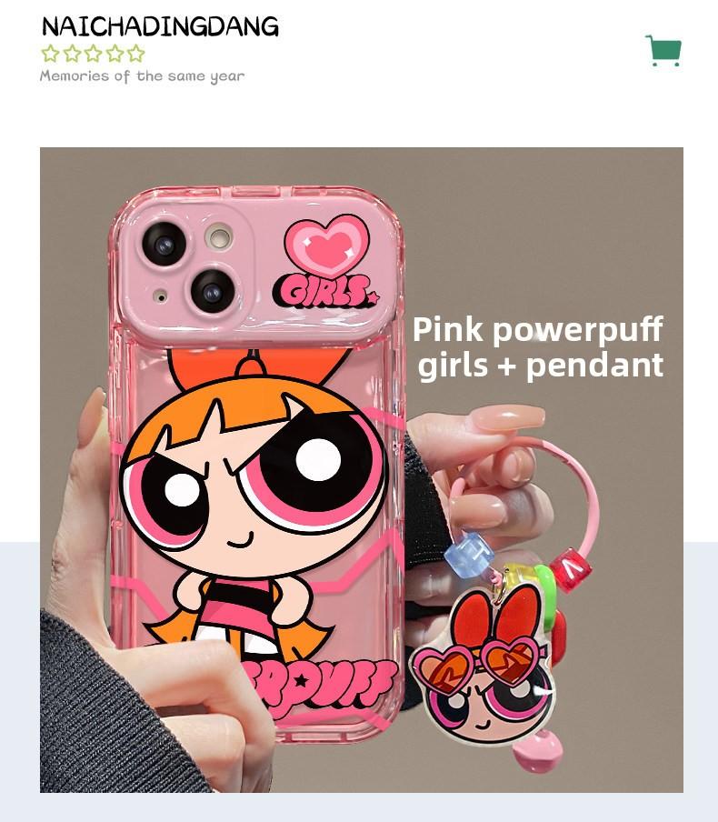Powerpuff Girls Pendant Phone Case For iPhone 17 Pro Max 16 15 Plus 14 13 Pro Lens Flip Mirror Silicone Shockproof and Drop-Proof Protective Cover