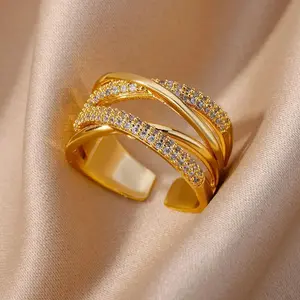 Stainless Steel Rings for Women Adjustable Micro Setting Zircon Ring 2024 Trend New Design Female Wedding Jewerly Free Shipping