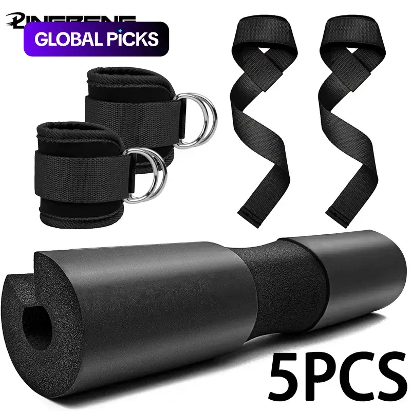 Squat Pad Set - Foam Barbell Pad for Squats Cushion, Lunges & Bar Padding for Hip Thrusts - Standard Olympic Weight Bar Pad - With Ankle Straps, Wrist Straps, Gym Accessories for Weightlifting Home Workout Gym Equipment #GLOBAL PICKS