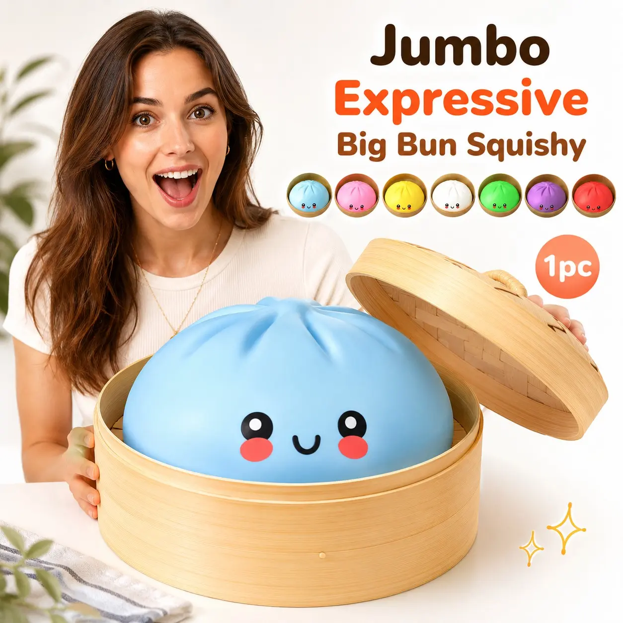 10.6 Inch Jumbo Expressive Dumpling Squishy Blind Box, Large Soft TPR Slow Rising Bun Fidget Toy, Random Surprise Style Per Pack, Unboxing Mystery Collectible, Stress Relief Squeeze Toy for Teens & Adults