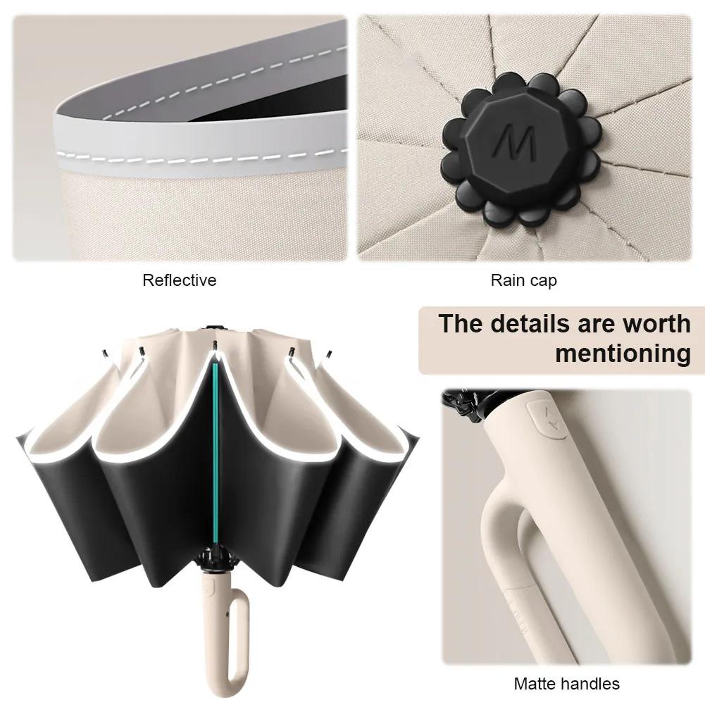 Large Folding Umbrella Automatic Open Close with Loop Handle for Rainy Days Outdoor Waterproof Steel Vinyl Unisex Green Compact Windproof