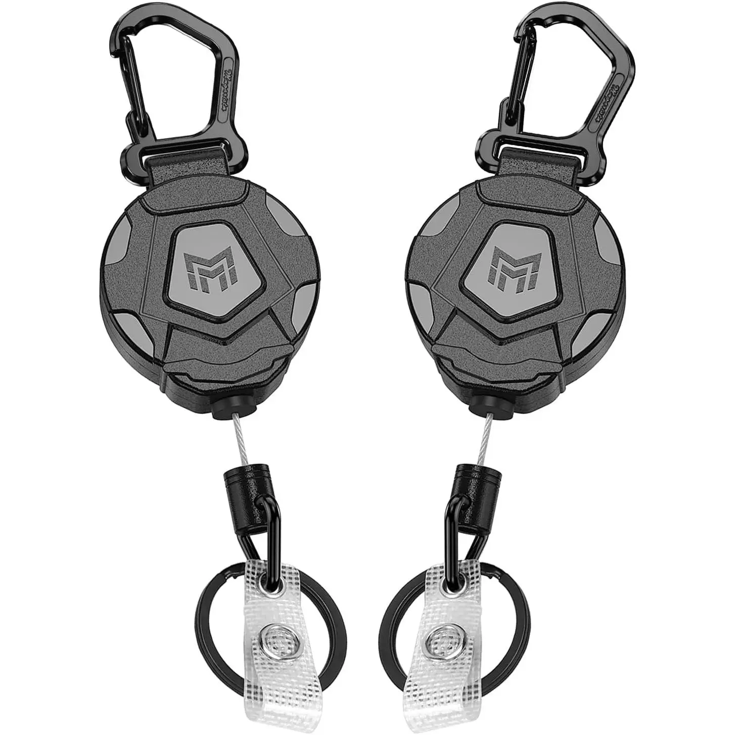 2-piece set of retractable keychains, heavy-duty carabiner ID holder, tactical ID reel keychain, with 31.5inch steel retractable cord, 8.0 ounces