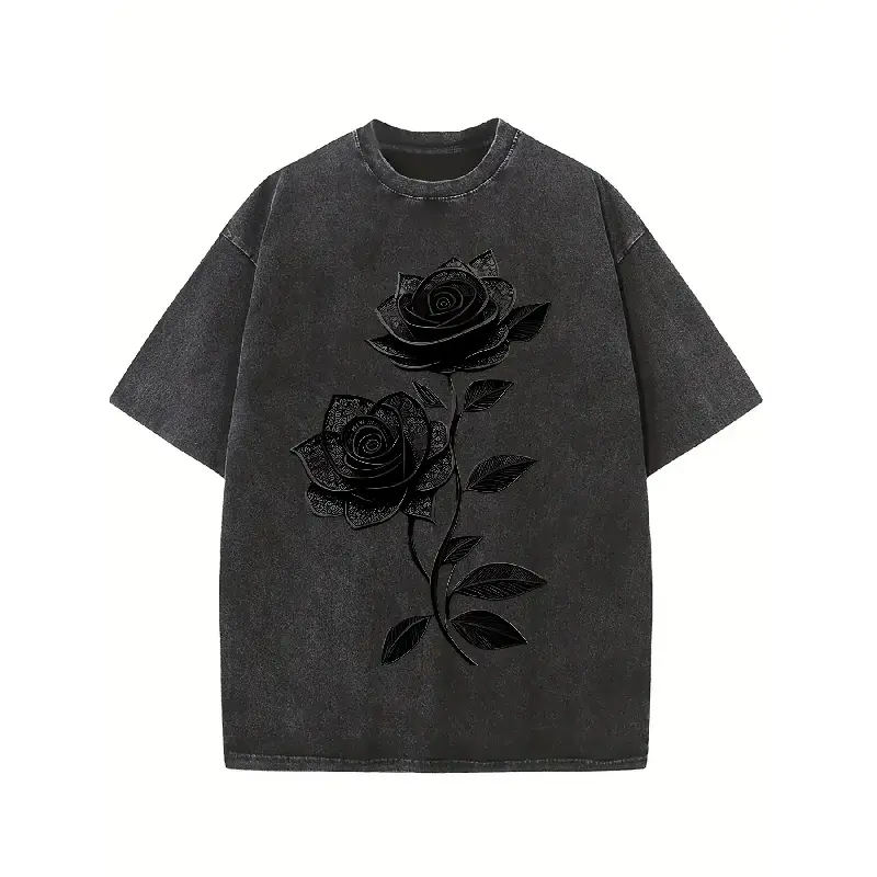 Men's Cotton Short-Sleeve T-Shirt - High-Quality Heavyweight Stretch Casual Wear, Letter Print Vintage Distressed Washed Round Neck, Oversized Loose Hip-Hop Summer Graphic Tee for Denim Jackets & Cargo Pants Matching, Soft, Fabric, Menswear, Basic, Top, T