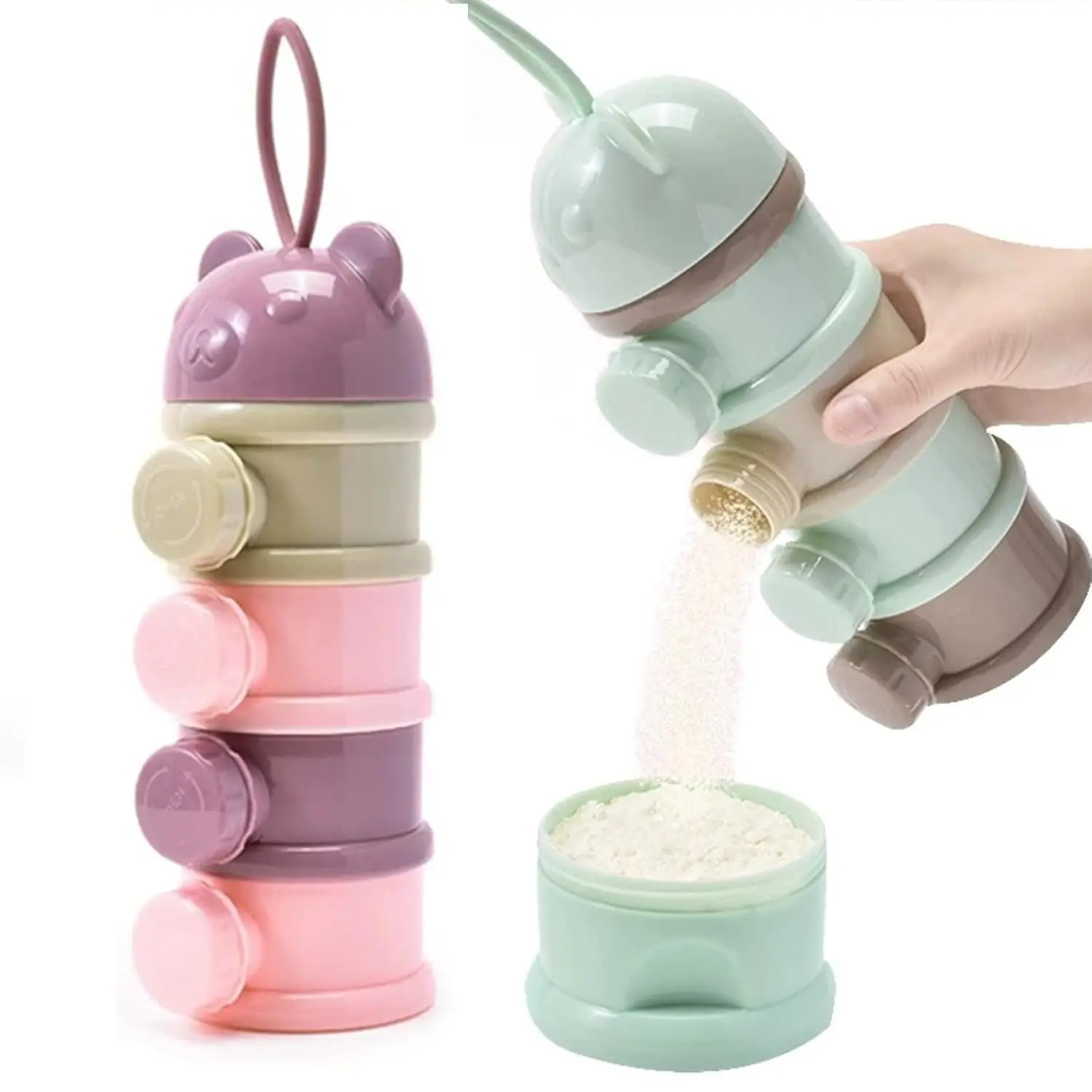 Baby Safe 2 PCS 4-Layer Stackable Formula Dispenser, Portable Travel Milk Powder Container, New Model Snack Storage Box