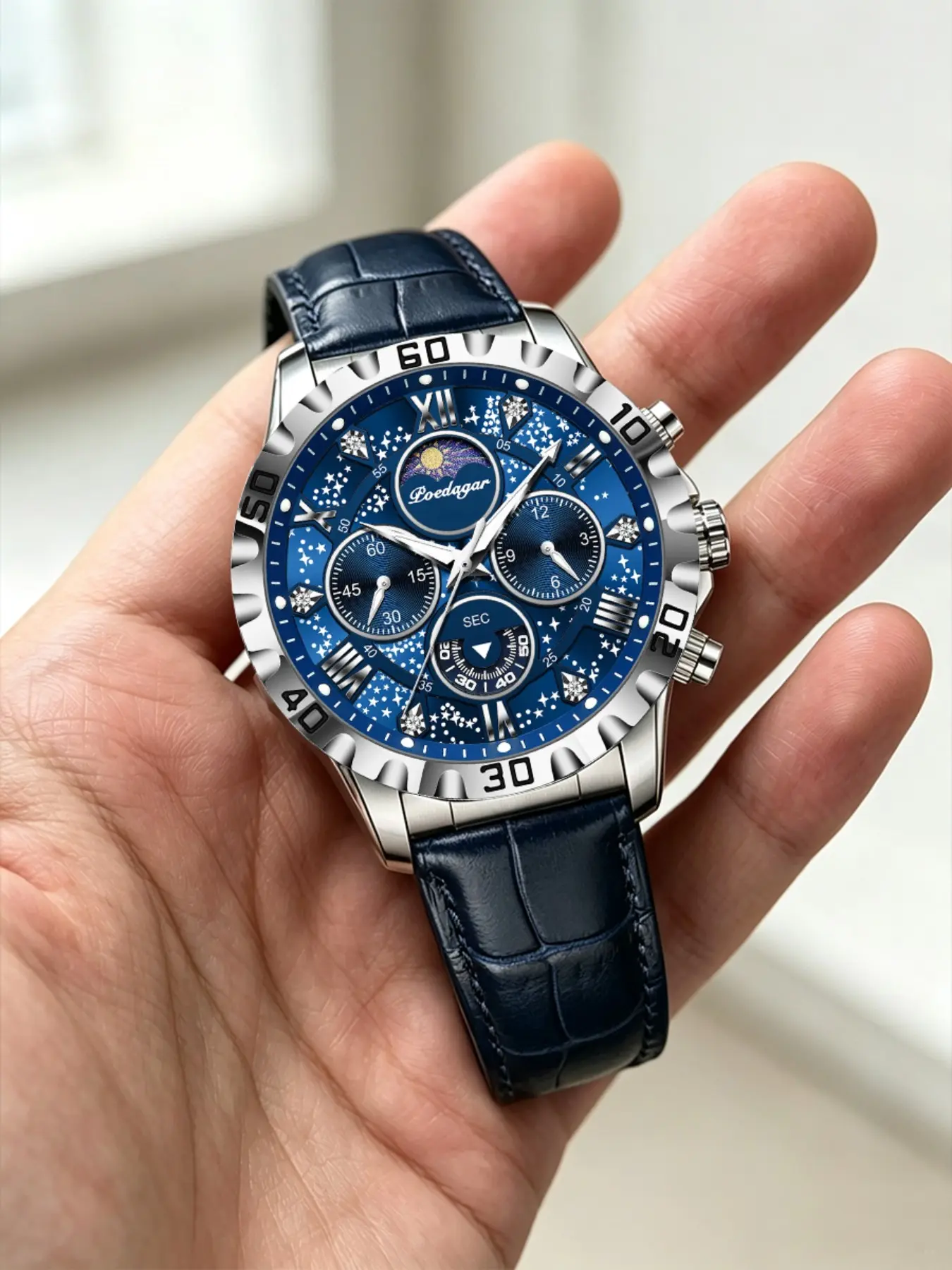 POEDAGAR business and leisure multifunctional belt quartz men's watch, Modern Waterproof Watch, a durable timepiece suitable for daily wear and outdoor activities, Business Fashion Watch, Business Quartz Watches