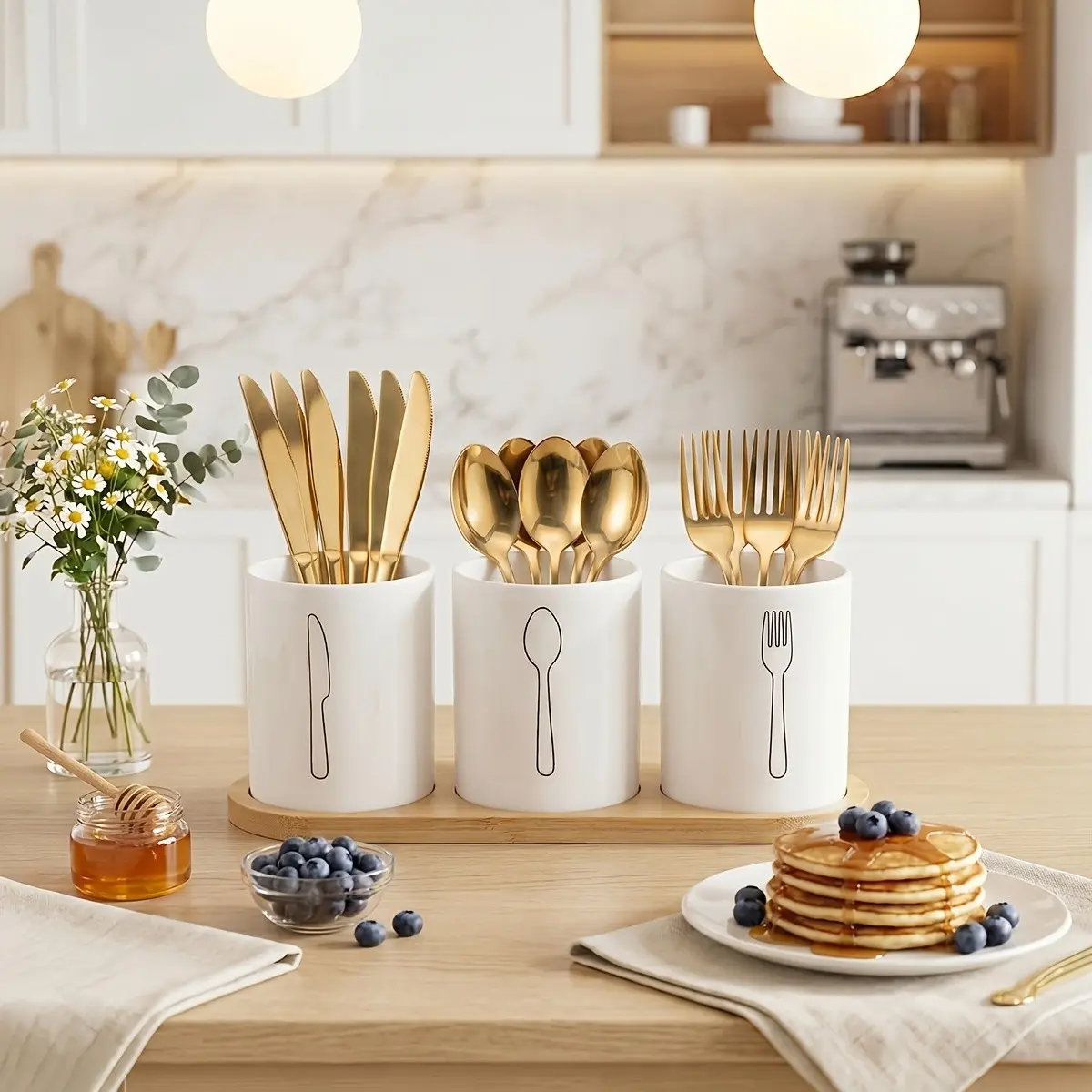Countertop Silverware Holder, Silverware Caddy Organizer Holder for Forks, Spoons, Knives, Cutlery Caddy with 3 Compartments, Kitchen Utensil Holder for Party, Countertop