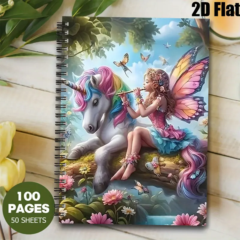 1pc Enchanted Fairy & Unicorn Spiral Notebook, 5.7x8.26 Inch, High-Quality Lined Pages, Durable Binding, Magical Journal for Kids Girls, Fantasy Story Writing, Birthday Gift, Back to School, Daily Diary, Creative Sketchbook [2D] Flat