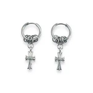 Unisex Cross Dangle Earrings, Hip Hop Streetwear Style Drop Earrings for Men & Women
