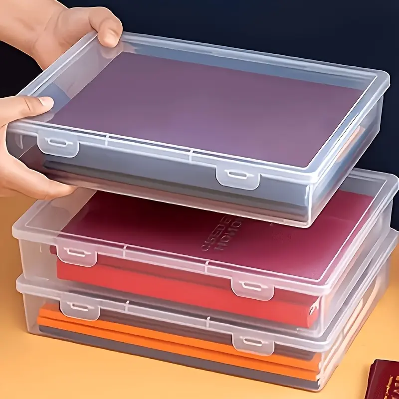 2pcs thick transparent plastic storage box Organiser (flip design)-A5 transparent rectangular sorting box, durable rectangular sorting box for office supplies and desktop accessories, suitable for home, office, jewelry and handicrafts storage.
