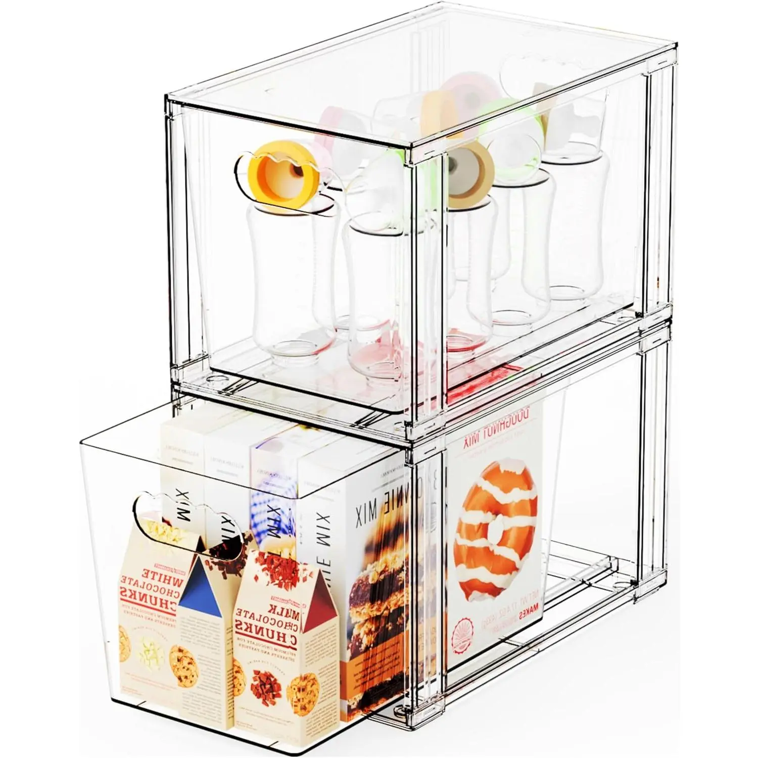 2 Pack Baby Bottle Organizer for Countertop,Large Stackable Storage Bins Under The Sink,Acrylic Drawer Organizer and Baby Bottle Station Organization,Clear Plastic Drawer for Pump Parts Storage