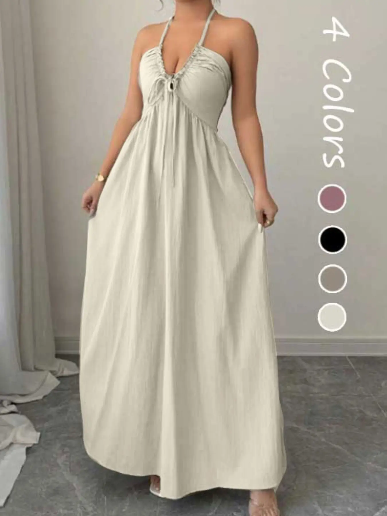 Women's A-Line Sleeveless Dress with Adjustable Straps, Stylish Lace-Up Detail for Summer, Casual Elegant Fashion for Women