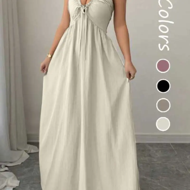 Women's A-Line Sleeveless Dress Fit with Adjustable Straps, Stylish Lace-Up Detail for Summer, Casual Elegant Fashion for Women