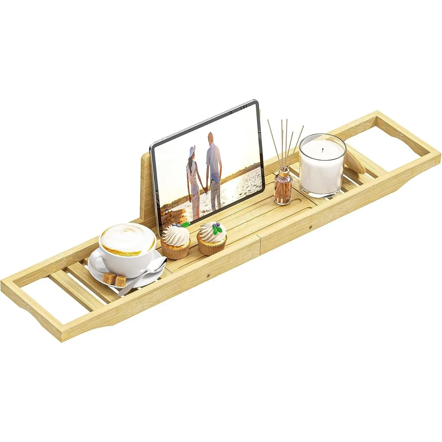 Bamboo Bathtub Tray Caddy, Durable Bath Tub Table Tray for Bathroom Use