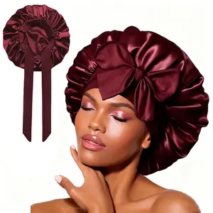 Satin Layer Hair Bonnet for Sleeping Women,Double Bonnets with Elastic Wide Tie Band Silk Sleep Cap,Hair Wrap Night Cap with Adjustable Straps for Black Women Jumbo Curly Hair Bonnet Braid