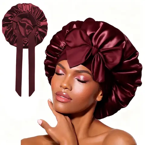 Satin Layer Hair Bonnet for Sleeping Women,Double Bonnets with Elastic Wide Tie Band Silk Sleep Cap,Hair Wrap Night Cap with Adjustable Straps for Black Women Jumbo Curly Hair Bonnet Braid, Curly Hair Nightcap