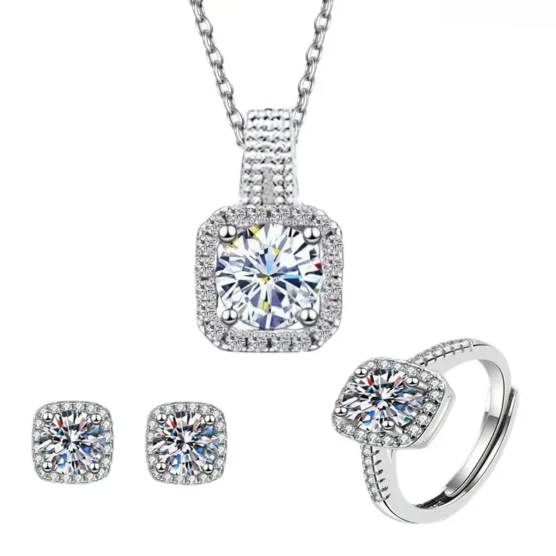 Women’s 3 Piece Jewelry Set with CZ Halo Necklace, Earrings & Ring, Sparkly Crystal Bridal Accessories, Elegant Rhinestone Fashion Jewelry for Wedding, Prom, Party, Evening Dress & Special Occasions sohochic
