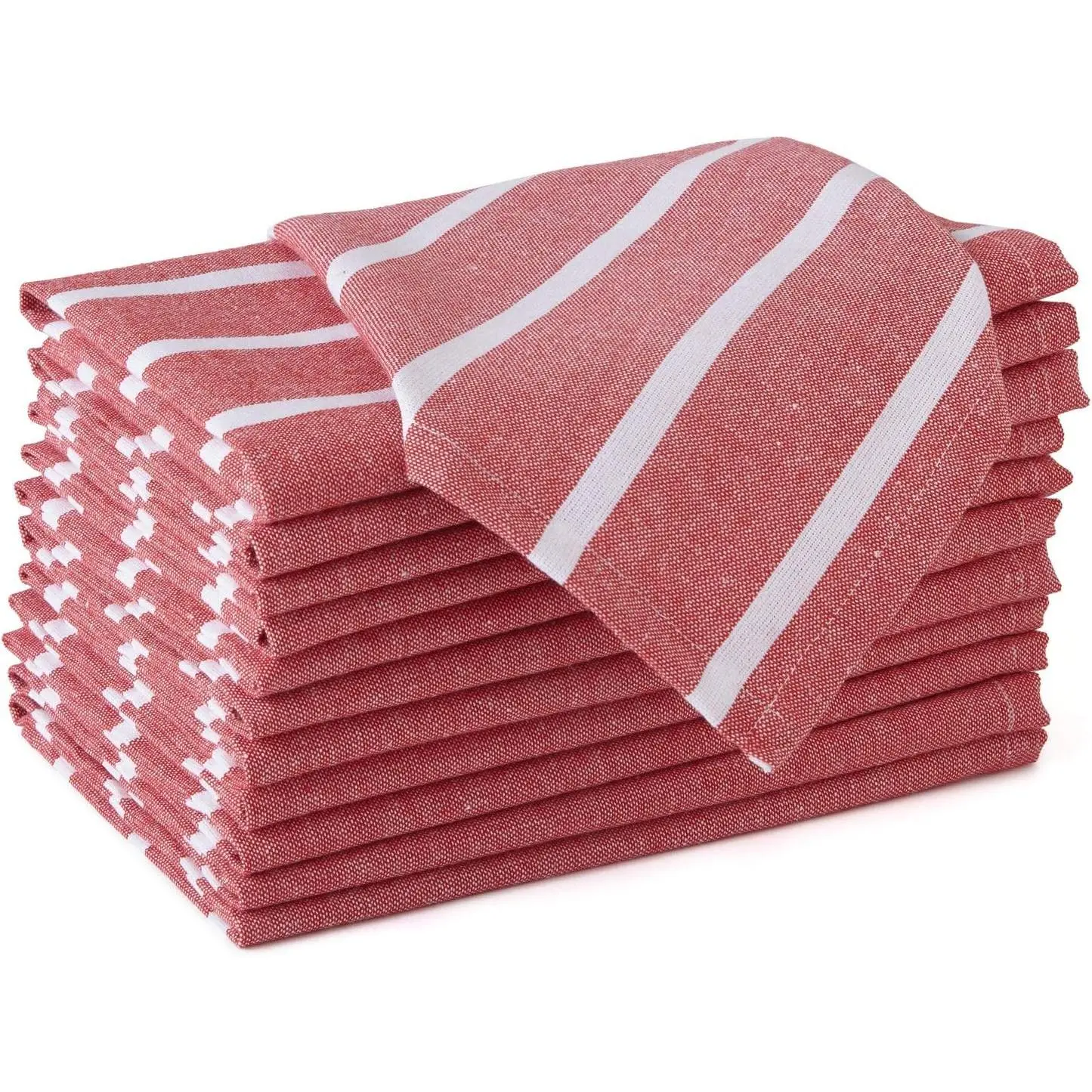 12 Pack Cotton Cloth Napkins 17"x17" Roma Red Stripes, Washable Reusable Dinner Napkins for Farmhouse, Wedding, Holiday, Party & Everyday Dining