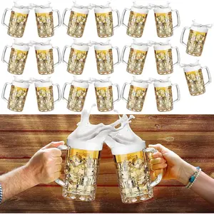 20 Pcs 16 oz Reusable Plastic Beer Mugs with Handles, Bulk Oktoberfest Beer Stein Drinking Cups for Bavarian Party Supplies, Suitable for Cocktail, Beverage, Alcohol, Soda
