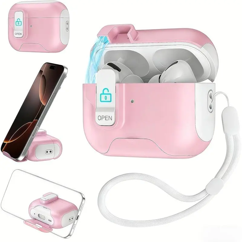Case Compatible with AirPods 4,AirPods pro 2 3 4 ,Dual-Tone Design Cover Fits for AirPods 4th Gen with Magnetic Lock & Built-in Stand, Lanyard Included, Wireless Charging, Shockproof TPU+PC Protector