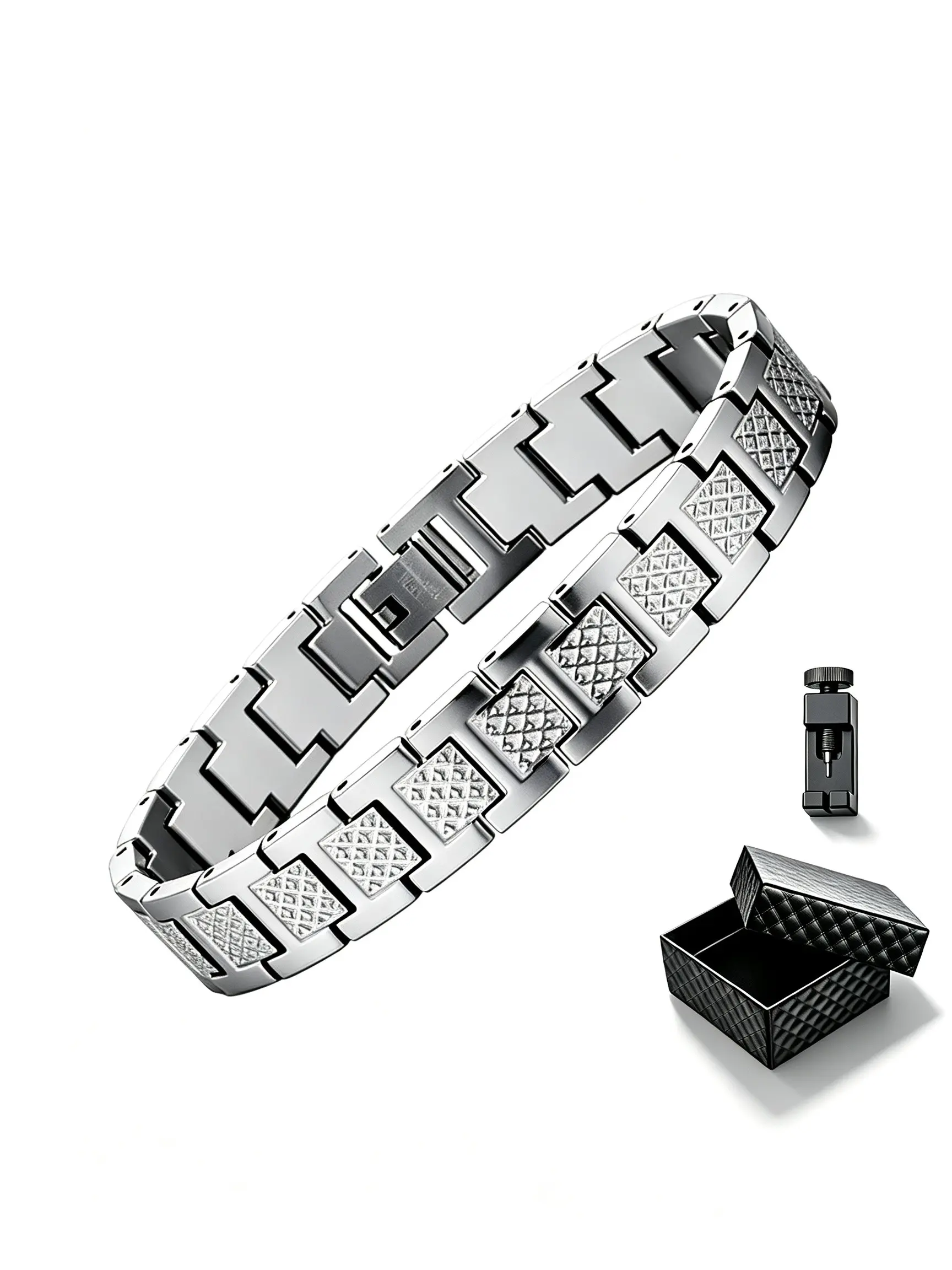 Adjustable Stainless Steel Crocodile Chain Bracelet for Men, Rustproof & Waterproof Heavy Style Wristwear with Box, Trendy Gift for Boyfriend or Husband