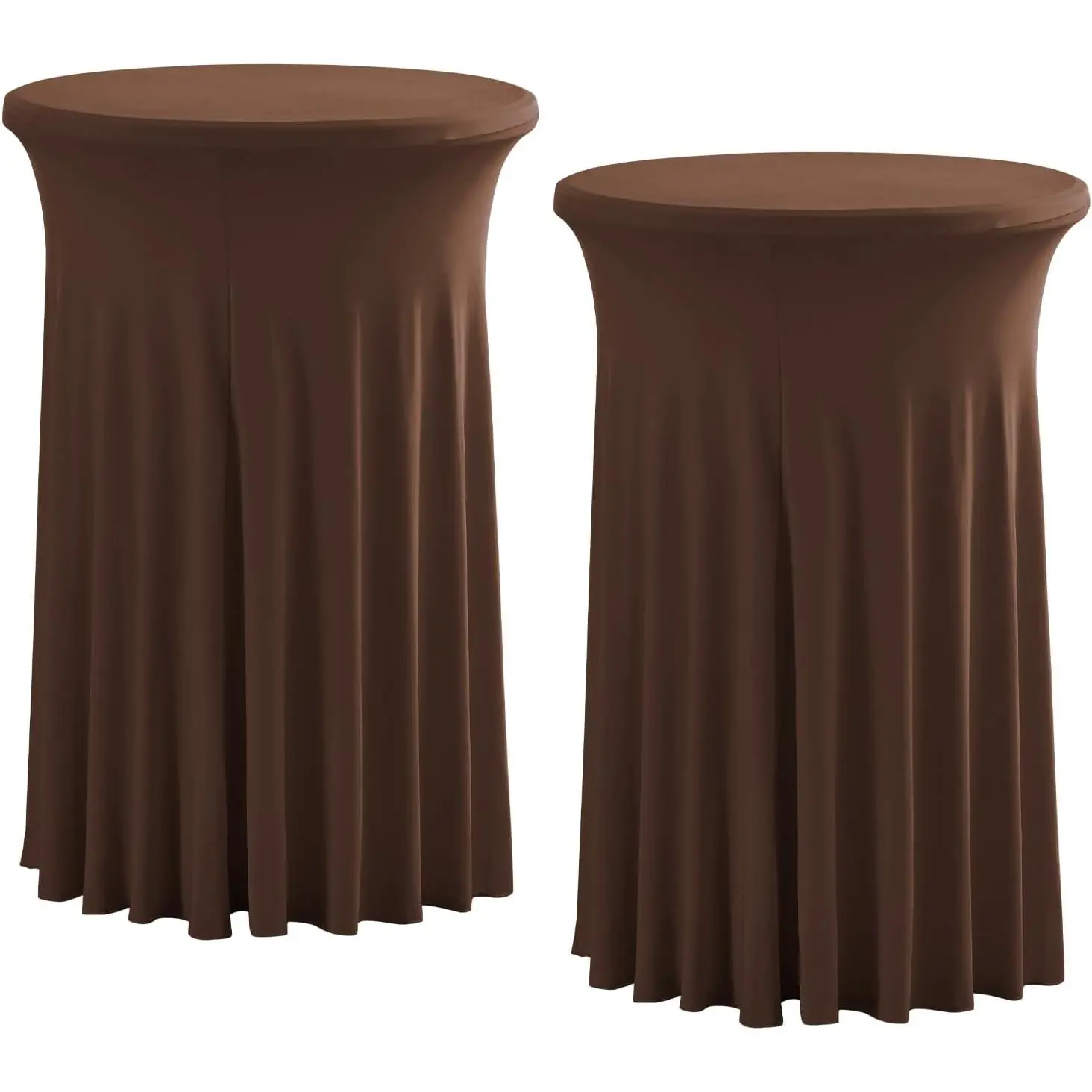 Rakila 2 Pack Round 43 x 32 Inch Spandex Cocktail Tablecloth with Wavy Skirt Brown Fitted Stretch Table Cover for Bar Wedding Party