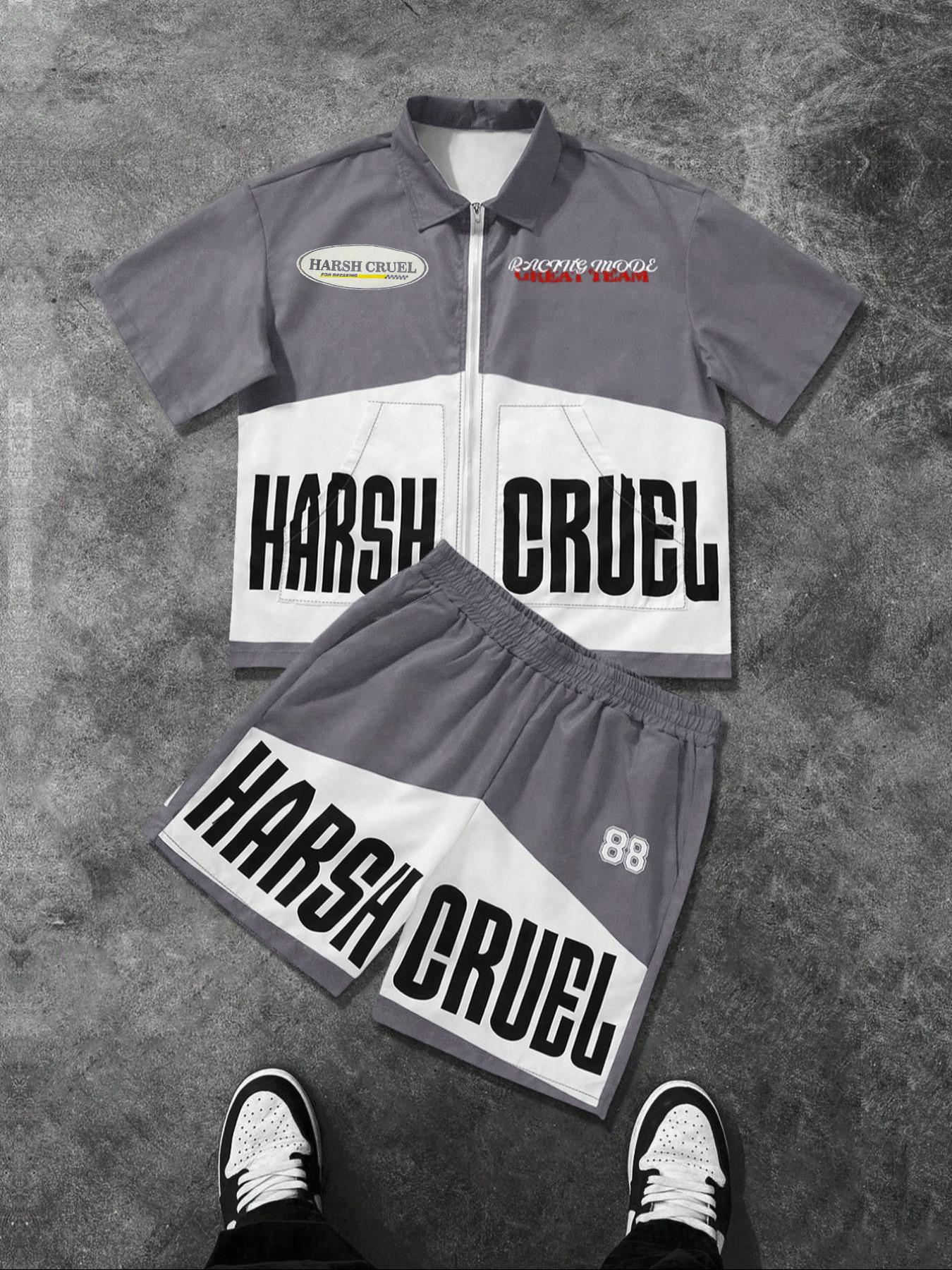 Men's Letter Print Short Sleeve Tee & Shorts, Menswear, Loose Casual Comfy Round Neck T-Shirt & Shorts Set, Men's Sleepwear for Summer, Athletic