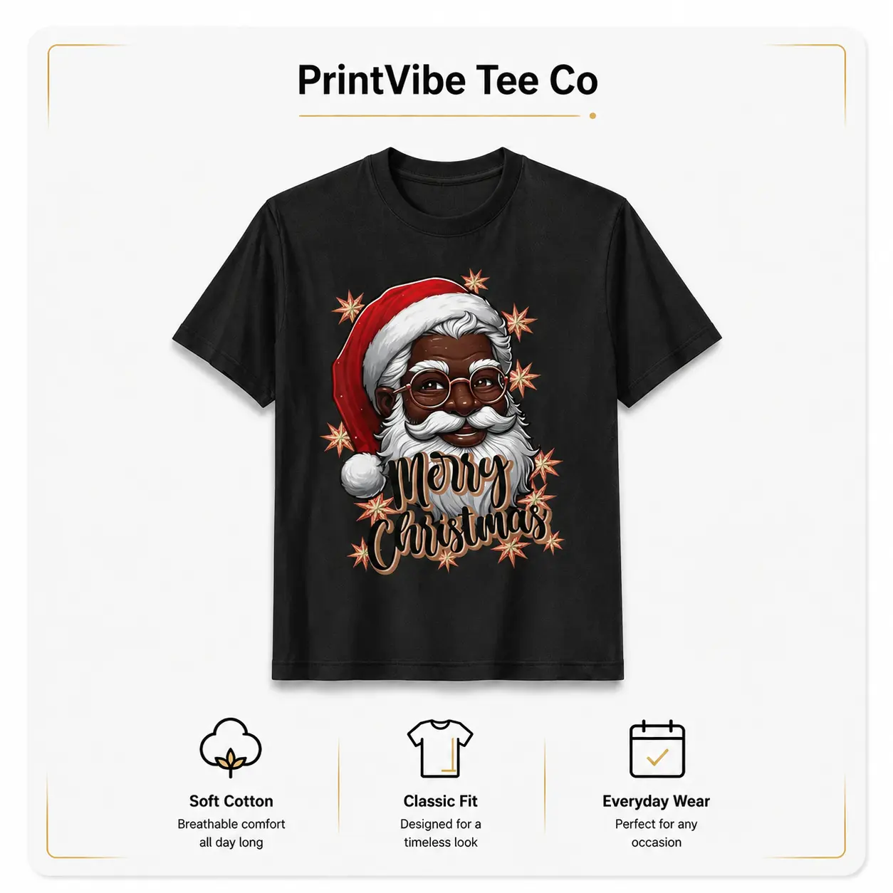 African American Santa Christmas Pajama Black X-Mas T-Shirt 100% Cotton Round Neck T-shirt for Men Women Family Friends, S-XXXL, Bold Humorous Design, Perfect for Casual Gatherings & Holidays