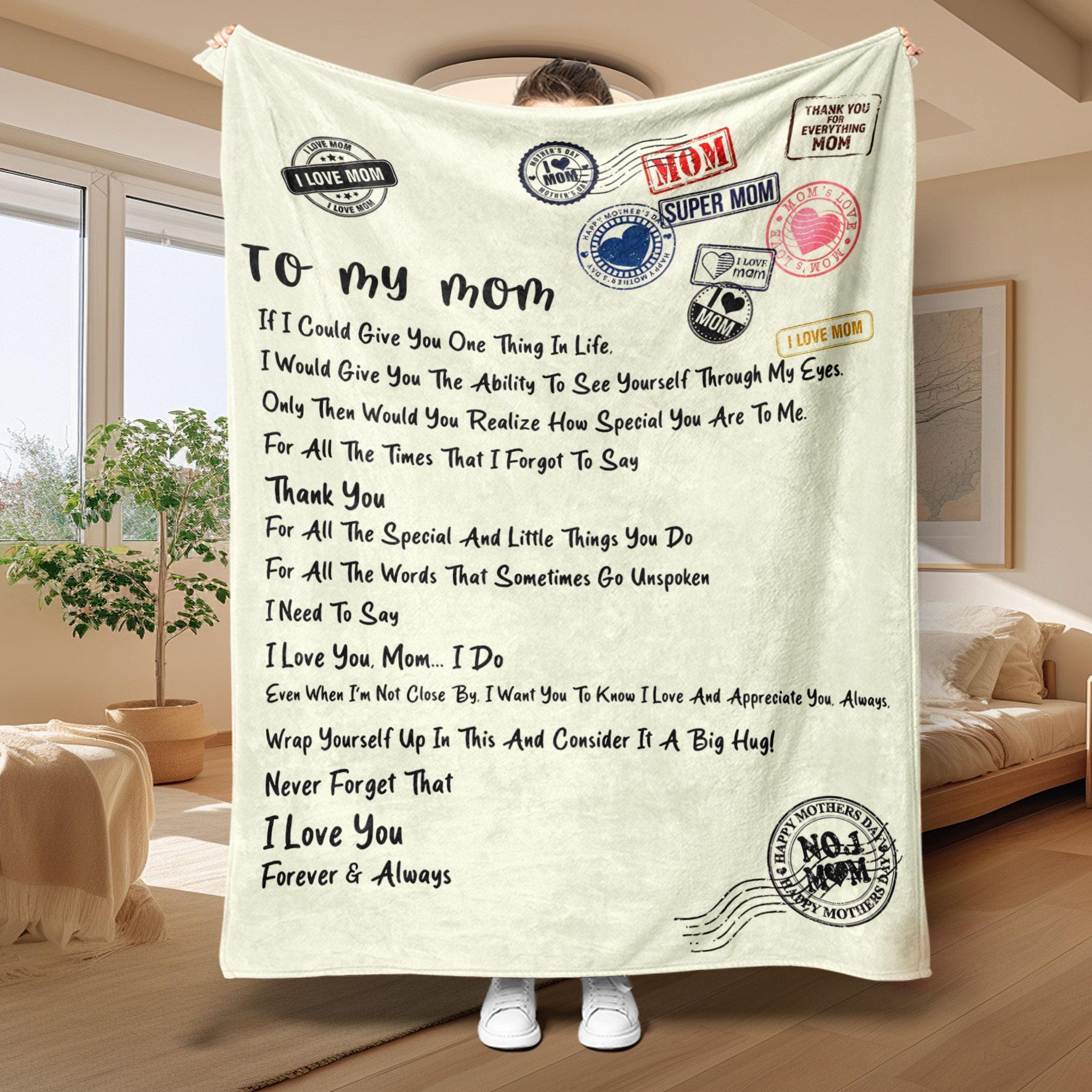 Letter Print To My Mom Soft Blanket, Slogan Print Blanket, 1 Count Multifunctional Soft Throw Blanket, Warm Nap Blanket for Home Office Travel Camping