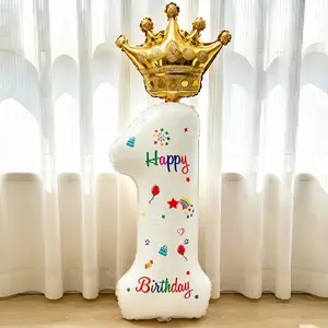 Number 1 Gold Crown Large Birthday Balloon, Baby First Birthday Aluminum Foil Balloon, Indoor Outdoor Party Decorations
