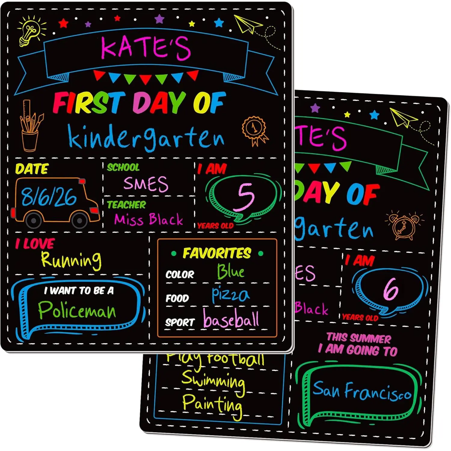 First and Last Day of School Board, Paper Back to Class Chalkboard for Kids|   10 X 12 IN Double Sided First Day of School Board, Blank Writing School Sign, Kindergarten Pre-School Memories and Milestones