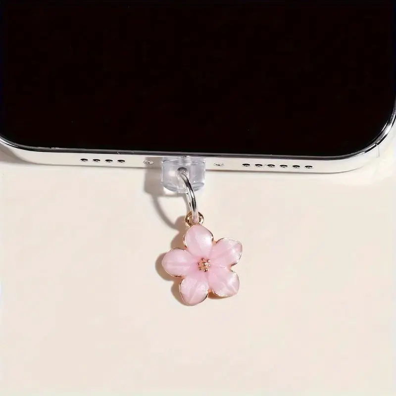 Cherry Blossom Pendant Plug, Cute Alloy Anti-Dust Charm for Women's Type-C Cellphone, Phone & Bag Accessory, Phone Charm, Universal