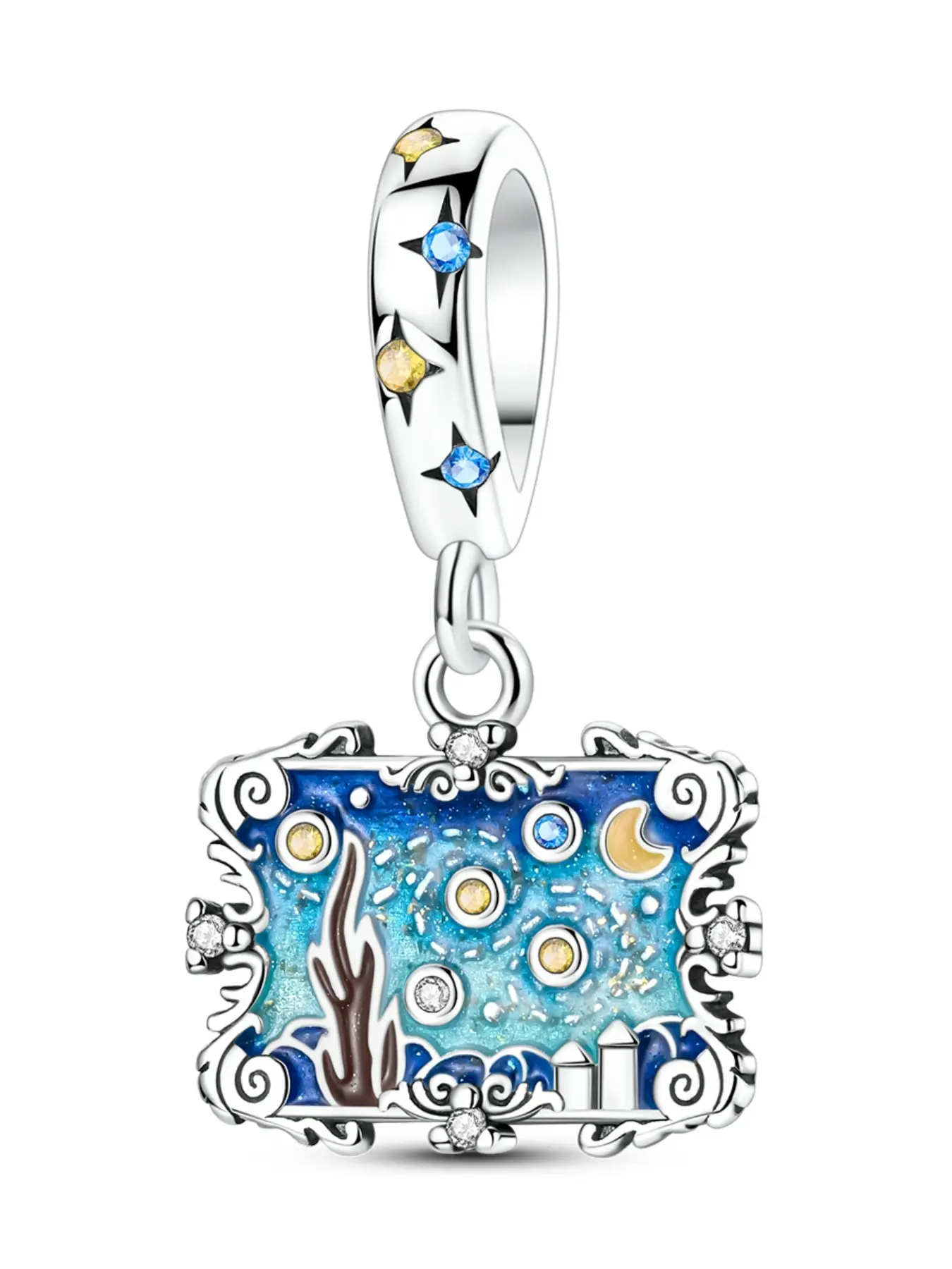 Van Gogh Starry Night Pendant, artistic pendant, European Snake Bracelet Necklace, DIY Bead Charm, Elegant Gift Accessory, Perfect for Holidays
