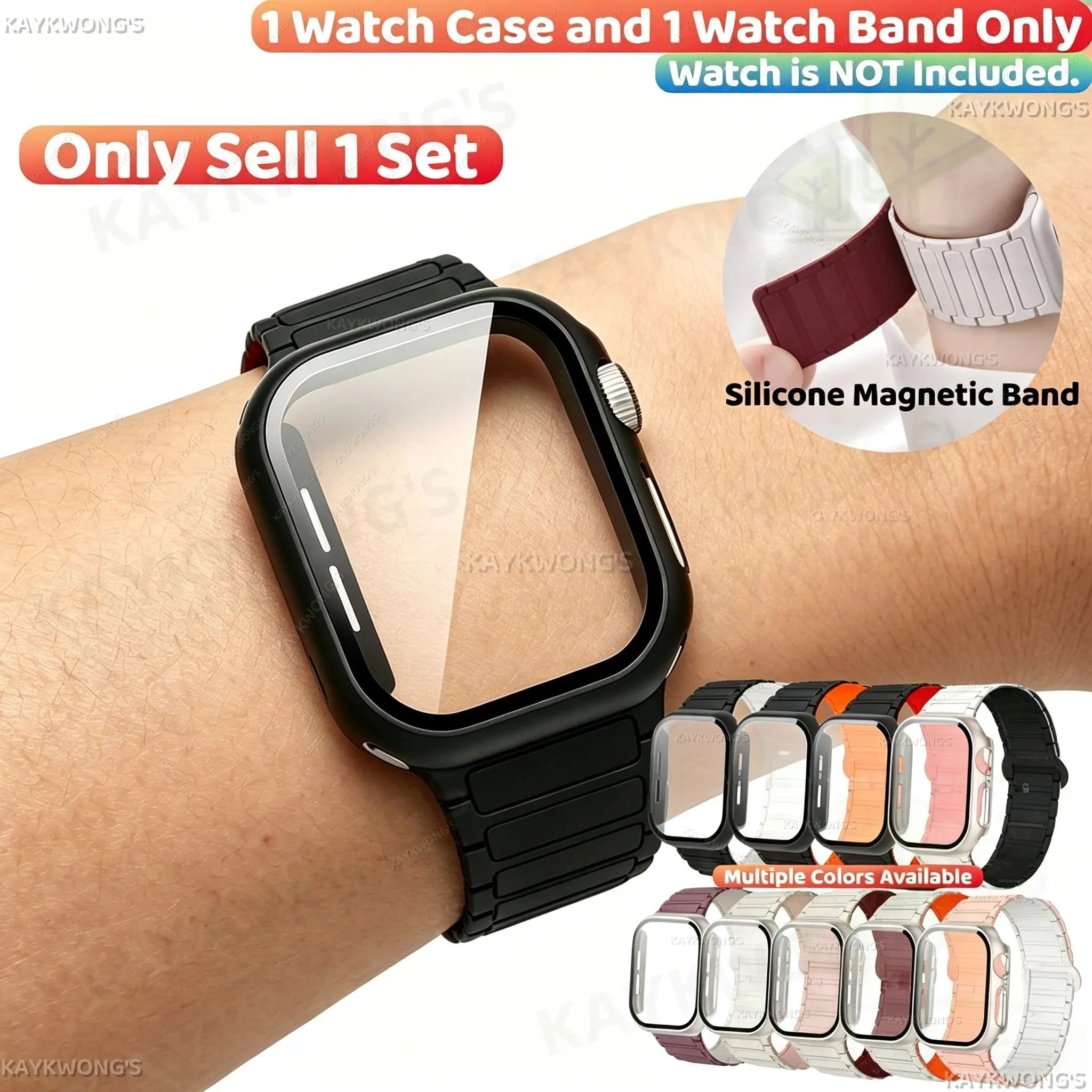 KAYKWONG'S High Definition Protective Watch Case with Magnetic Silicone Strap, Adjustable Length, Multiple Colors Options, Daily Wearing Watch Accessory, Compatible with IWatch 11/10/9/8/7/6/5/4/3/2/1 Series, for Size 40mm-49mm